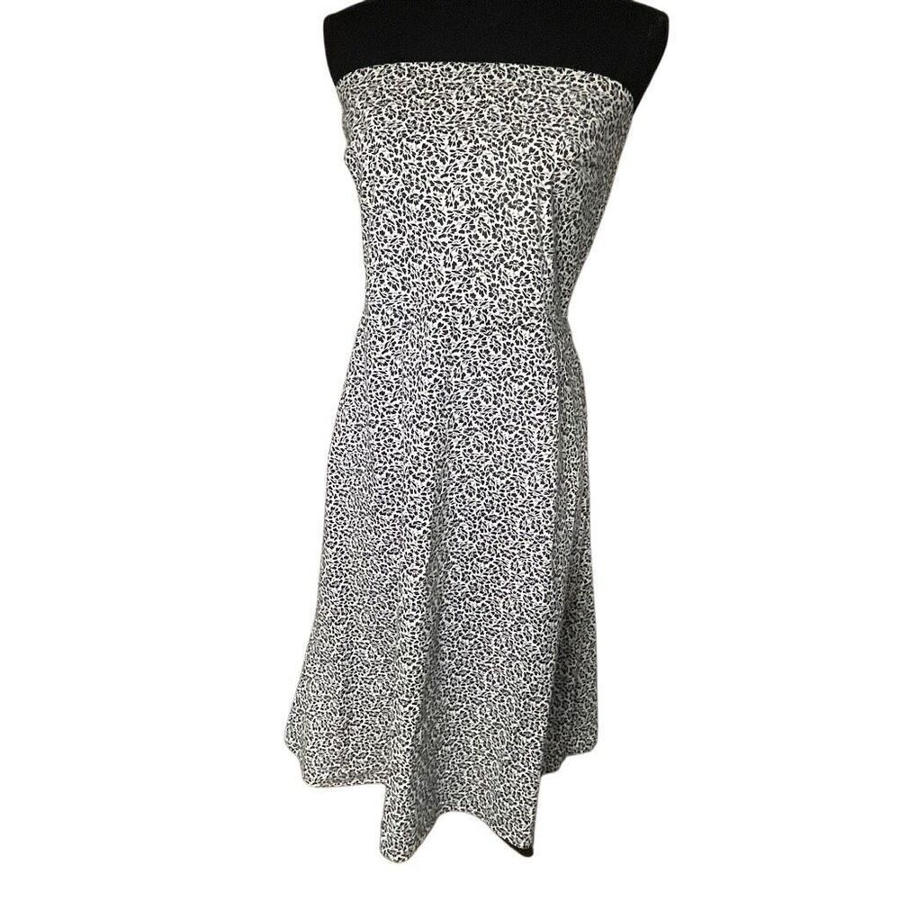 New York & Company Black and White Floral Print Tube Dress